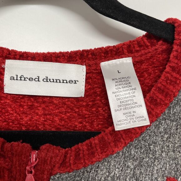 Alfred Dunner Patchwork Floral Knit Red Cozy Cardigan Sz L grandmillennial Style - Picture 3 of 8